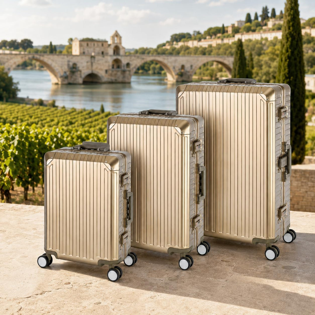 Travelhouse Tokyo Alu Reisekoffer Reise Trolley 3er Set (Champagner, Handgepäck, Mittlerer und Gross