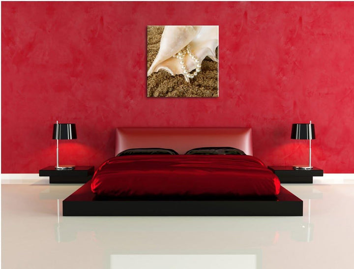 Pixxprint Muschel mit Perlenkette als Leinwandbild/Grösse: 70x70 cm/Wandbild/Kunstdruck/fertig bespa