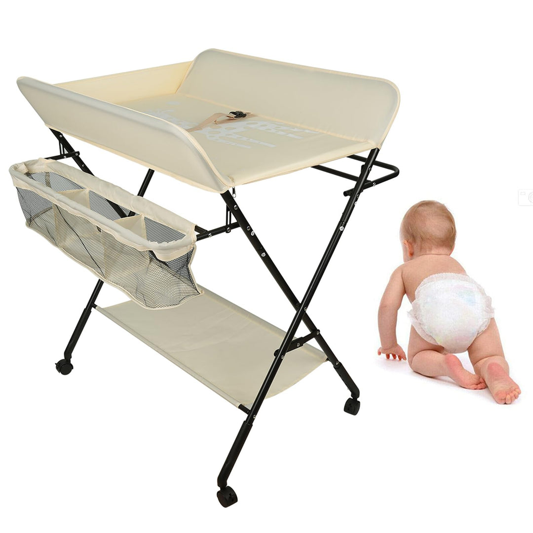 Homewell Baby Wickelkombi Wickelkommode, Mobile Wickeltisch Klappbar, mit Wickelauflage, Sicherheits