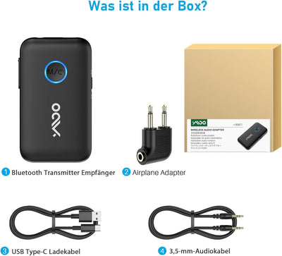 YMOO Bluetooth 5.3 Adapter für Bluetooth-Kopfhörer/Lautsprecher/Flugzeuge,Dual-Link Aptx Low Latency