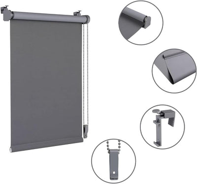 Eurohome Verdunkelungsrollo Thermo Rollo 100x130cm (Stoffbreite 96 cm) Grau Klemmfix ohne Bohren mit