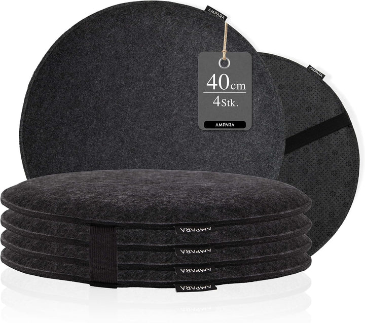 Ampara - 4er Set - Edle Stuhlkissen rund 40cm - rutschfest & gemütlich, Sitzkissen rund aus Filz, du