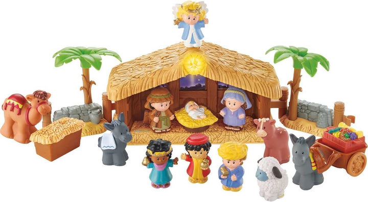 Fisher-Price J2404 - Little People Weihnachtskrippe Geschenkset, mit 12 Figuren und 5 Zubehörteilen,