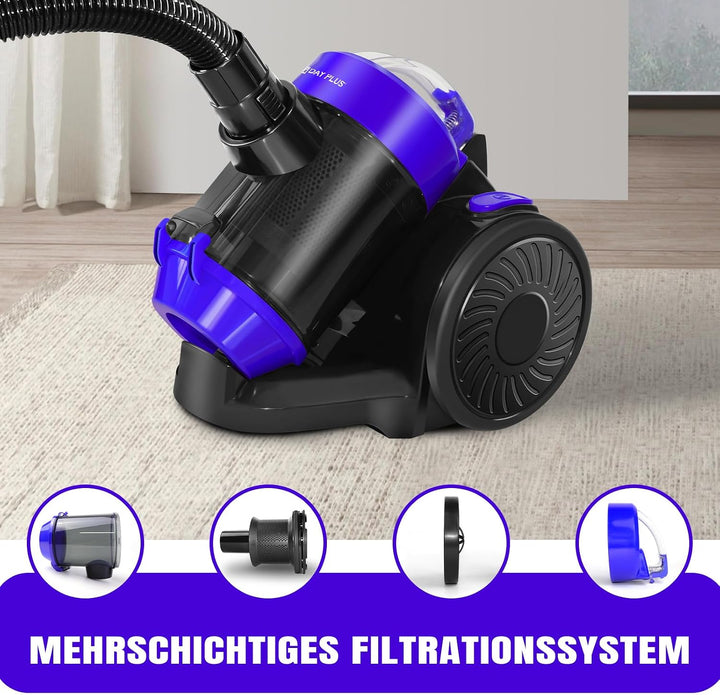 Zyklon Staubsauger Beutellos, Bodenstaubsauger 1000W Leistungsstarker Beutelloser Zylinderstaubsauge