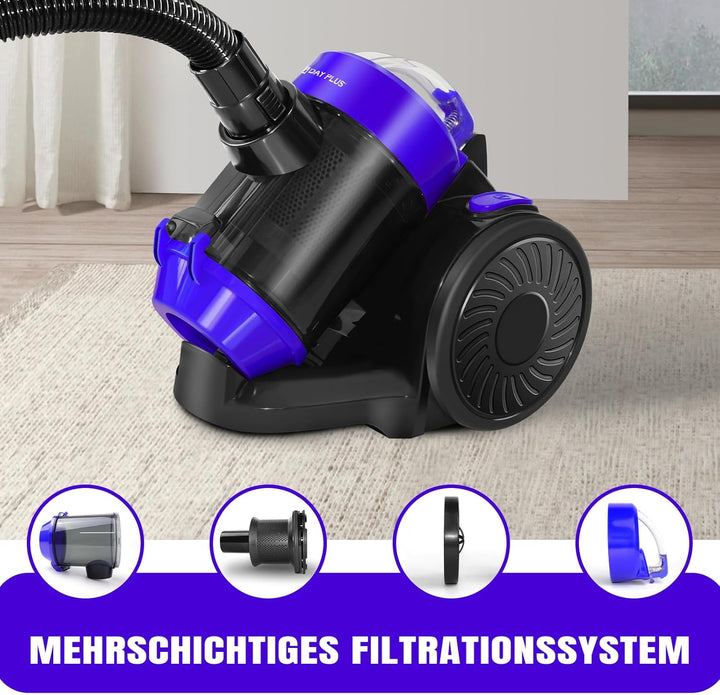 Zyklon Staubsauger Beutellos 1000 Watt Staubsaugerzylinder Leistungsstarker Bodenstaubsauger mit HEP
