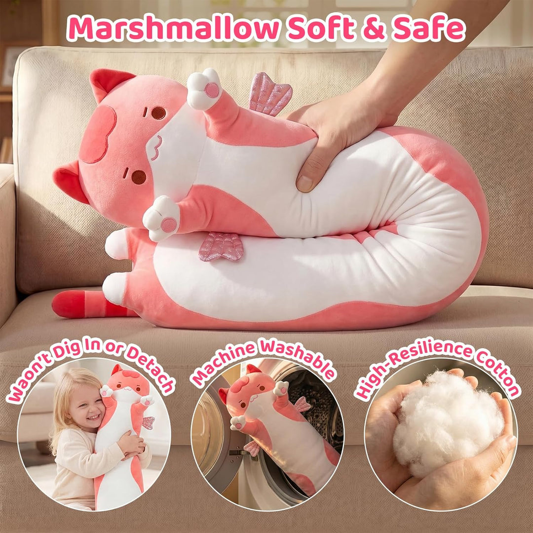 Mewaii 110CM Kuscheltier Kawaii Katzen Plüschkissen Stofftiere Lang Kätzchen Plüschtier Ausgestopfte