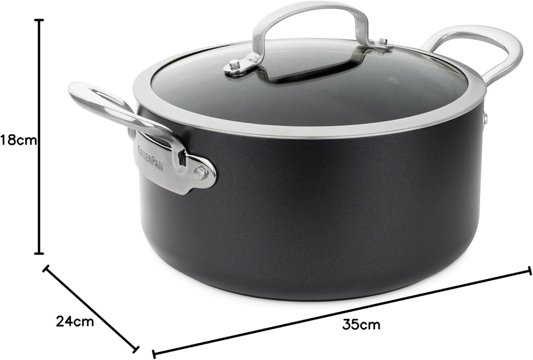 GreenPan Barcelona Hartanodisierte Gesunde Keramische Antihaft Bratentopf 24 cm/5,1 Liter mit Glasde