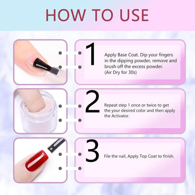 Nail Dip Powder Starter Set 8 Farben Clear White Pink Nagelpuder Gel für Nägel Set mit Base Top Coat