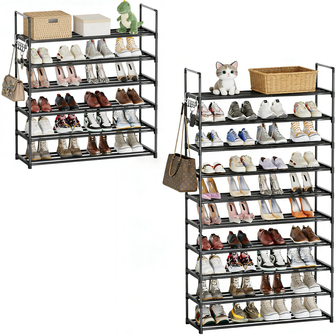 Schuhregal 6 Ebenen+10 Ebenen, Metall Schuhständer, Schuhaufbewahrung, Schuh-Organizer, platzsparend