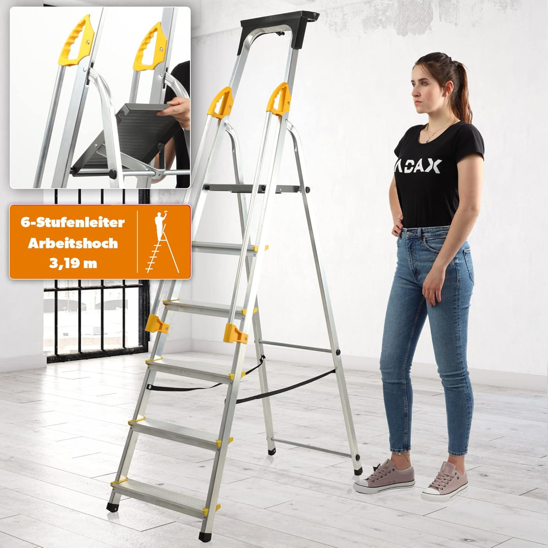 KADAX Aluleiter, Stehleiter mit Handlauf, Trittleiter belastbar bis 150kg, Leiter in 3 Versionen, kl