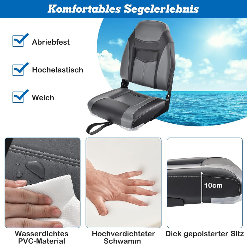 COSTWAY Hochlehner Bootssitz, klappbarer Bootsstuhl mit 10 cm dicker Schwammpolsterung, gepolsterter