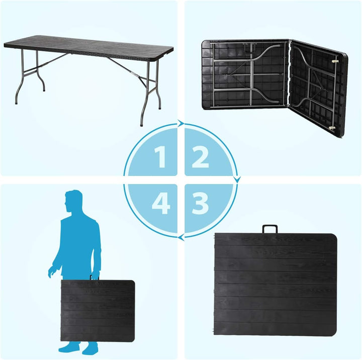 Sekey Gartentisch Klappbar Wetterfest, Holzoptik Klapptisch Campingtisch mit Tragegriff, 6 Personen