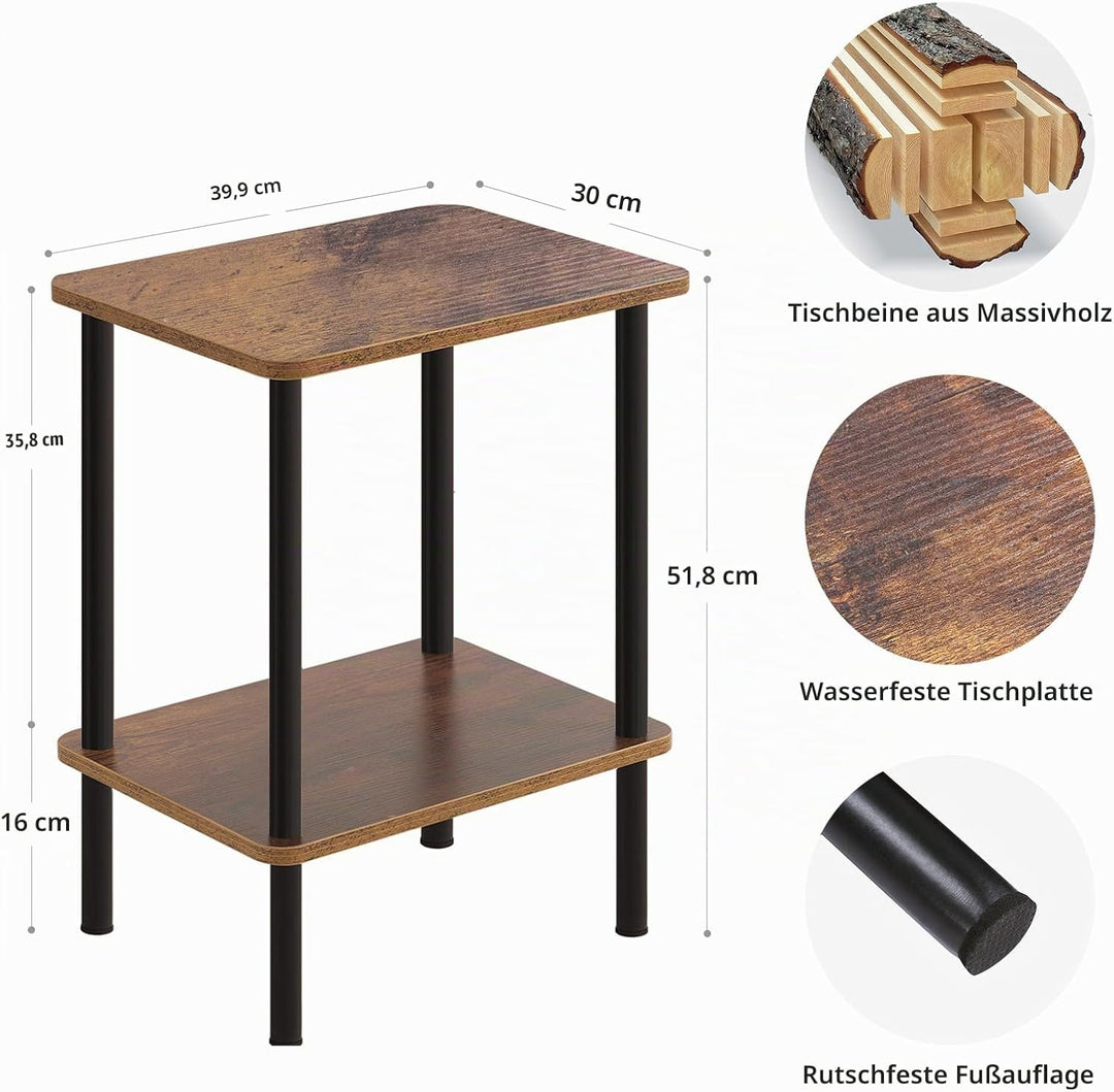 APICIZON Beistelltisch Holz, 2 Tier Nachttisch Schmal, 40x30x52cm, Beistelltisch Klein mit Stauraum,