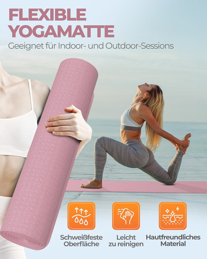 Yoga Matte Pro aus umweltfreundlichem TPE-Schaum, sehr rutschfeste, schadstofffreie, hypoallergene u