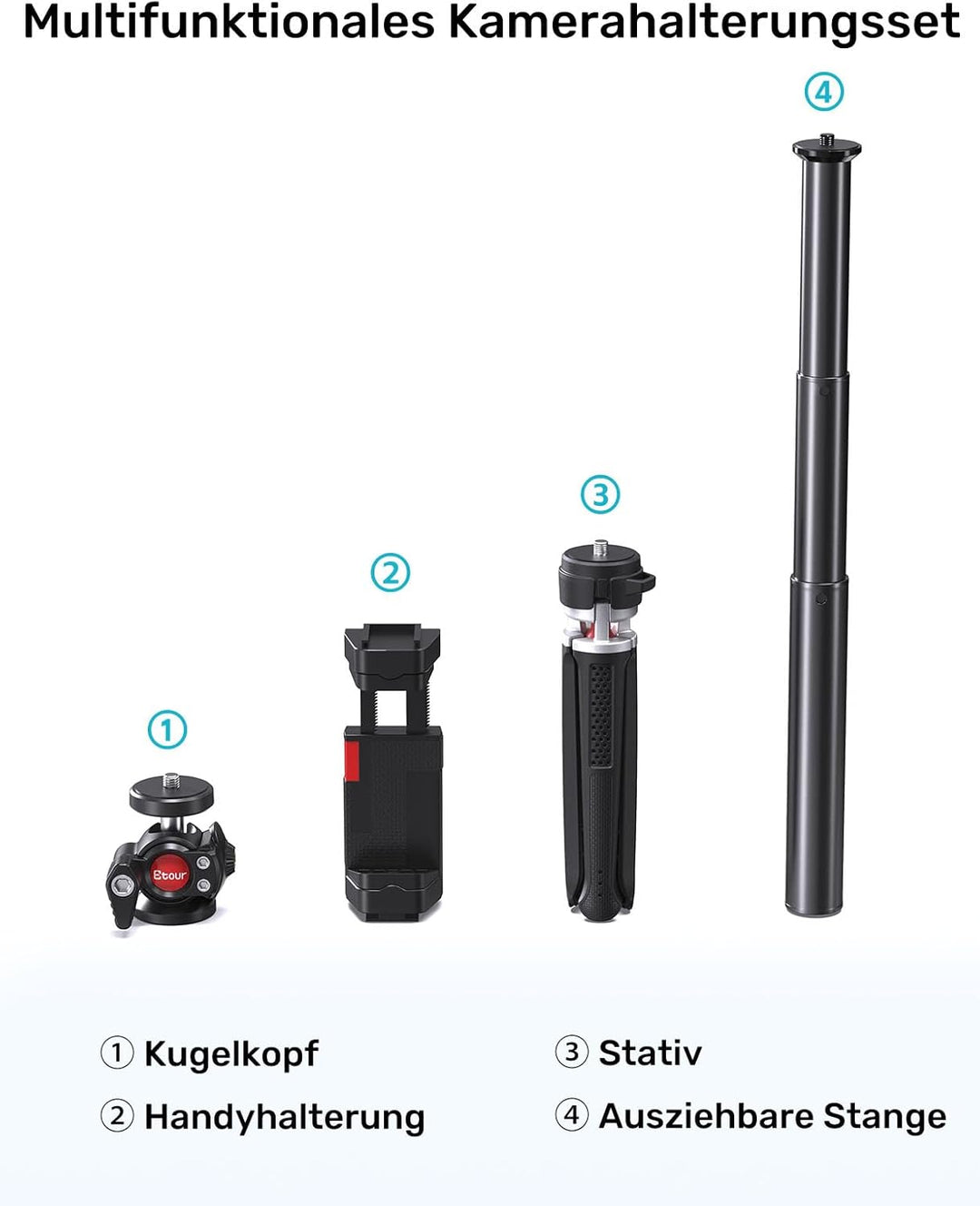 Webcam Halterungen Ständer, höhenverstellbares Stativ mit 360°-Schwenkkopf für Kamera/Smartphone, fü