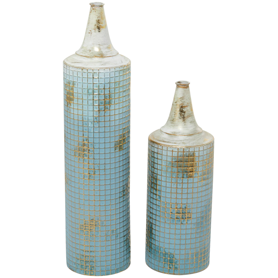 Deco 79 Hohe Vase, Metall, Used-Look, 63,5 cm, 45,7 cm hoch, Blau 2 PIECES LARGE SIZE Blau, 2 PIECES