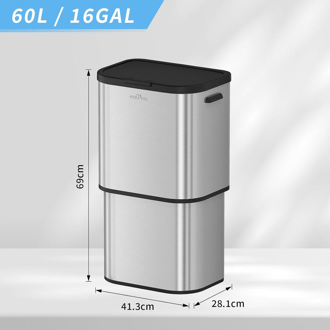 mVm Mülleimer Küche,60 Liter Treteimer,Mülltrennsystem, Abfalleimer Küche mit Inneneimer aus Kunstst