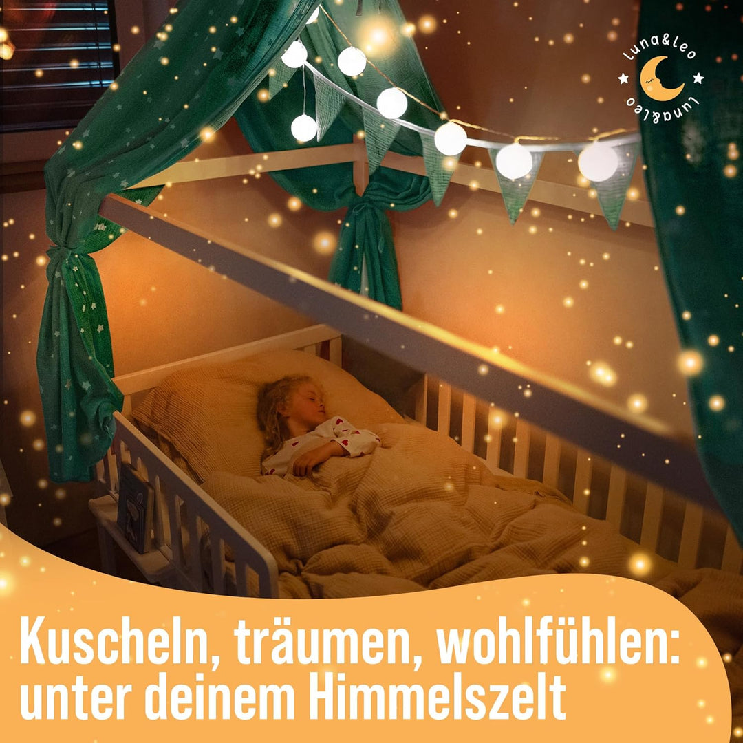 Luna & Leo Hausbett Himmel 3-TLG - mit Sternendruck [Bio Musselin Baumwolle] Handmade | Himmelbett V