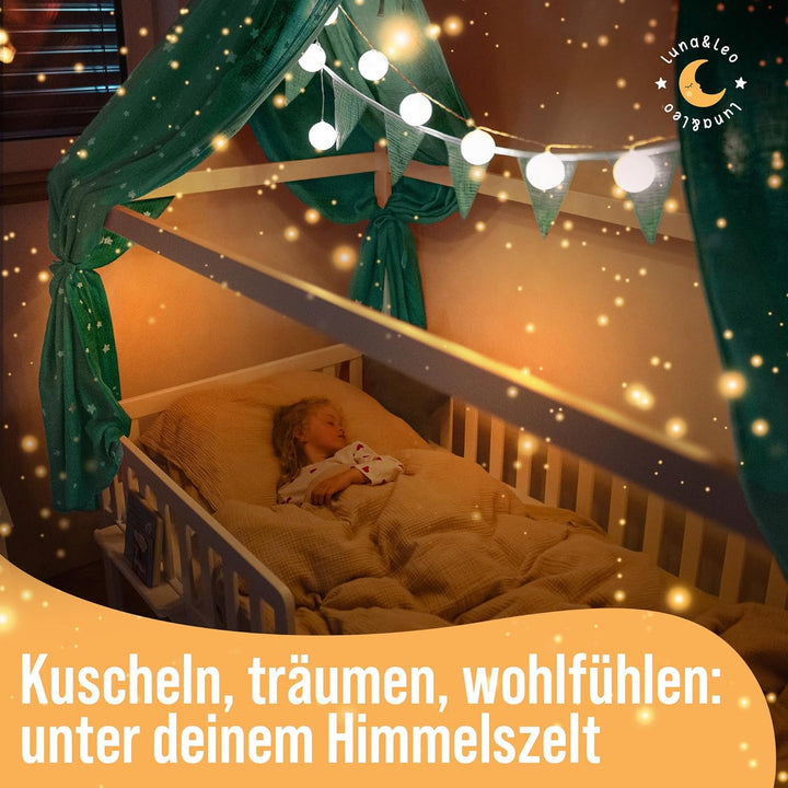 Luna & Leo Hausbett Himmel 3-TLG - mit Sternendruck [Bio Musselin Baumwolle] Handmade | Himmelbett V