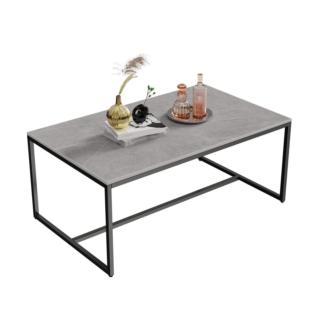 FATIVO Couchtisch Modern Grau Metallgestell: Marmor Quadratisch Skandinavisch Kaffeetisch Wohnzimmer