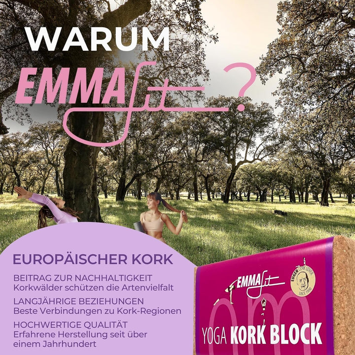EMMAfit Kork Yoga Block Klassik I hochwertiger Yogablock aus Kork für Yoga-Übungen I hygienisch &amp; um