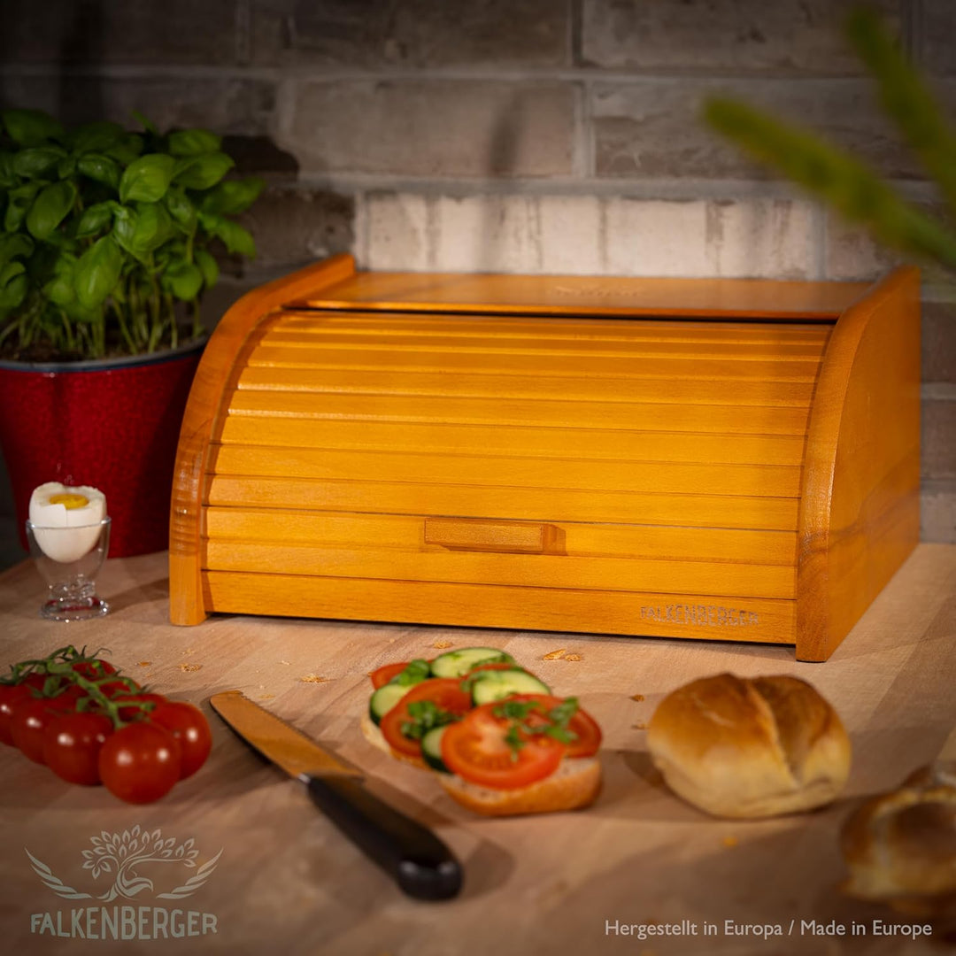 Brotkasten aus Buchenholz ca. 39x29x18cm Rollbrotkasten traditionell Brotbox mit Roll-Deckel Handmad