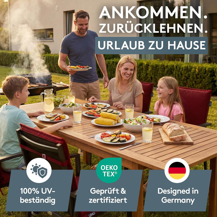 LILENO HOME Gartenstuhl Auflagen [1er Set - Niedriglehner] in Rot - Bequeme Liegen als Sitzauflagen