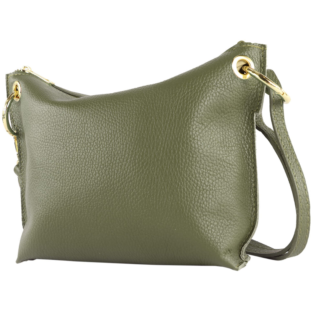 modamoda de - T243 - ital. Umhängetasche Klein Small aus Leder Olivgrün, Olivgrün