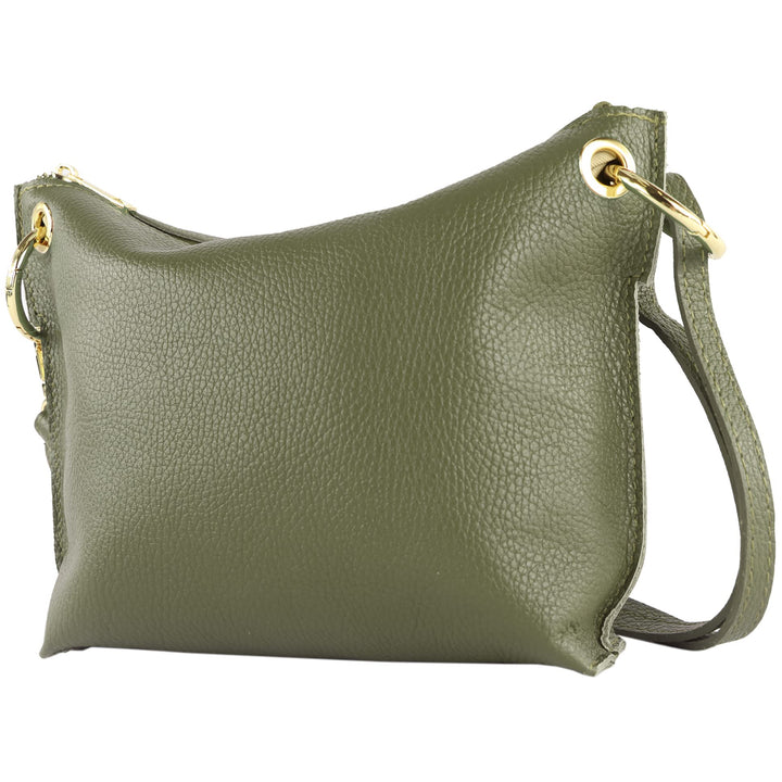 modamoda de - T243 - ital. Umhängetasche Klein Small aus Leder Olivgrün, Olivgrün