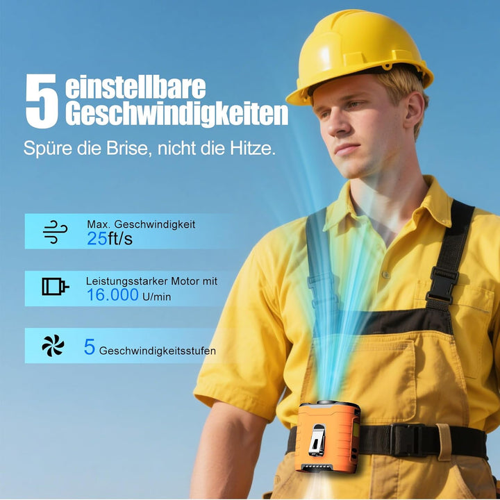 6-in-1 Taillen Clip Ventilator, Ventilator Akku 10000 mAh,5 eschwindigkeitsstufen, 8–42h Laufzeit US