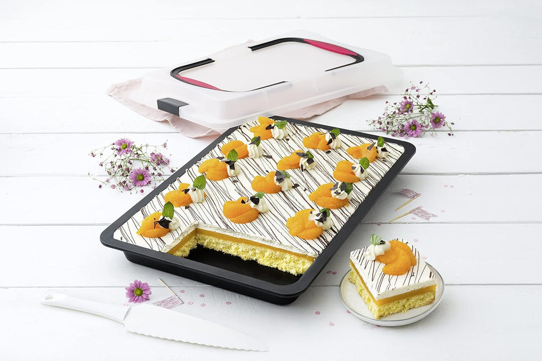 Zenker 7903 Blechkuchen-Container to go (Kuchenform: ca.425x295x75 mm), Menge: 1 Stück & Z6527 Gugel
