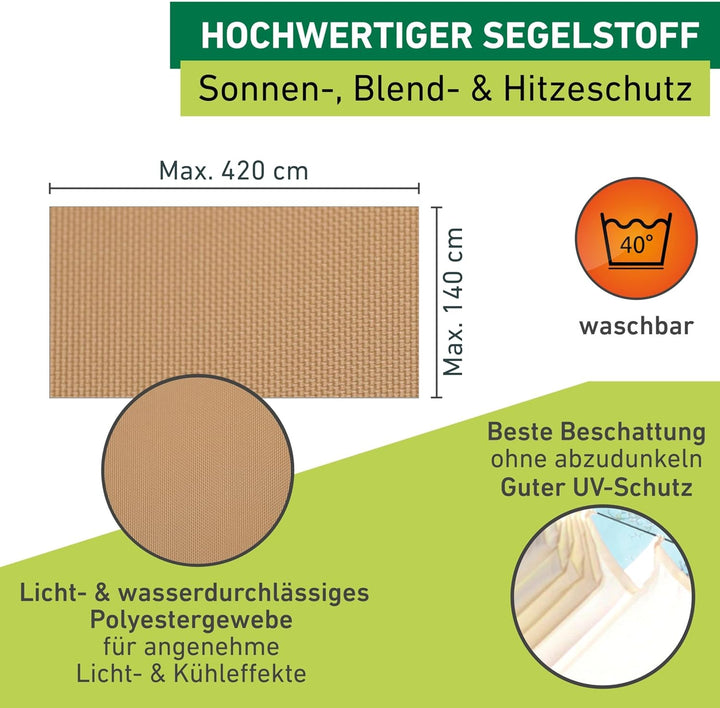 Windhager Sonnensegel für Seilspanntechnik, Wintergarten und Terrassen Beschattung, Seilspannmarkise