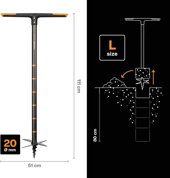 Fiskars Handerdbohrer, Für Löcher bis Ø 200 mm, Schwarz/Orange, QuikDrill, L, 1000640 Handerdbohrer