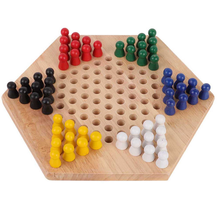 Drfeify Mini Chinese Checkers Brettspiel Kids Classic Halma Colourful Wooden Educaional Brettspiel I