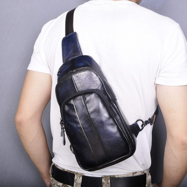 Le'aokuu Herren Echtes Leder Brusttasche Crossbody Bag Sling Bag Schultertasche Gurteltasche Umhänge
