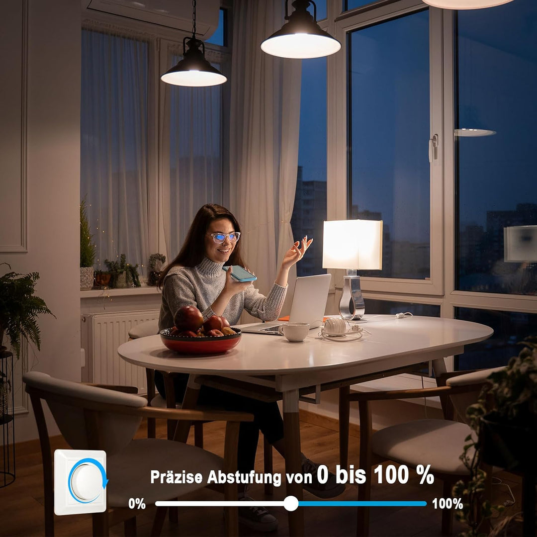 VIPMOON Dimmer Schalter 220-240V Dimmer für Led Lampen 5-200W Push-On/Off Rotary Phasenabschnittsdim
