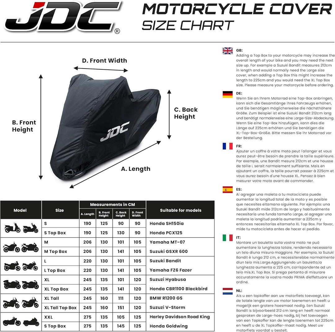 JDC 100% wasserdichte Motorradabdeckung – Ultimate RAIN (Strapazierfähig, weiches Futter, hitzebestä