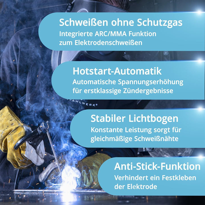 STAHLWERK Schutzgasschweissgerät 2-in-1 Kombi DC WIG 200 ST – WIG & MMA-Funktion (E-Hand/ARC) bis 20