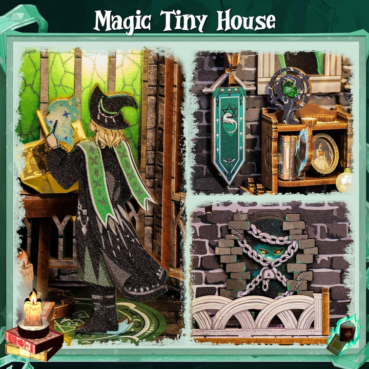 CUTEBEE Book Nook DIY Kit – DIY Puppenhäuser Miniatur Haus Kit mit Möbeln und LED-Licht, 3D Puzzle B