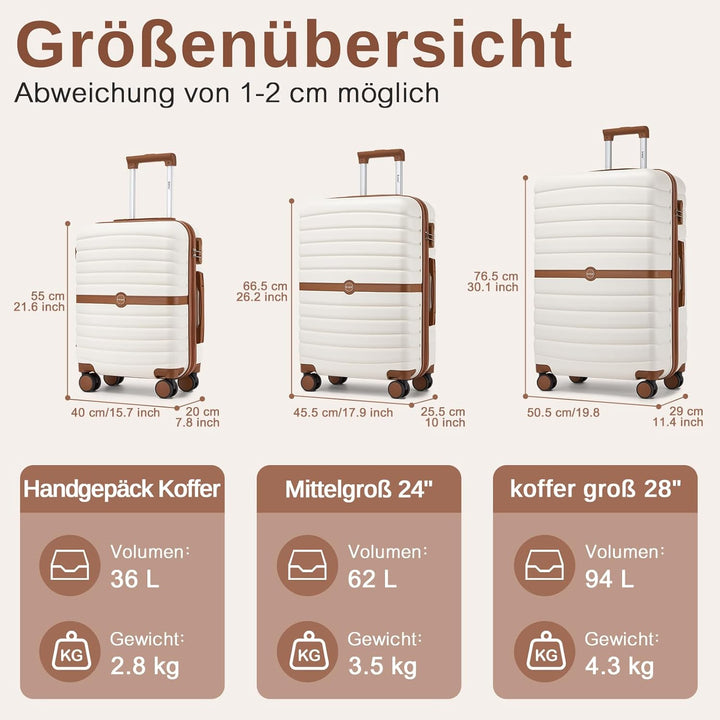 KONO Koffer Reisekoffer Trolley Koffer Gross von ABS+PC Hartschalenkoffer mit Zwillingsrollen und Za