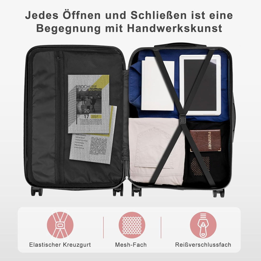 LEADZM Kofferset 5 teilig mit Kosmetikkoffer, Koffer Set Hartschalen-Trolley aus ABS, Reisekoffer Se