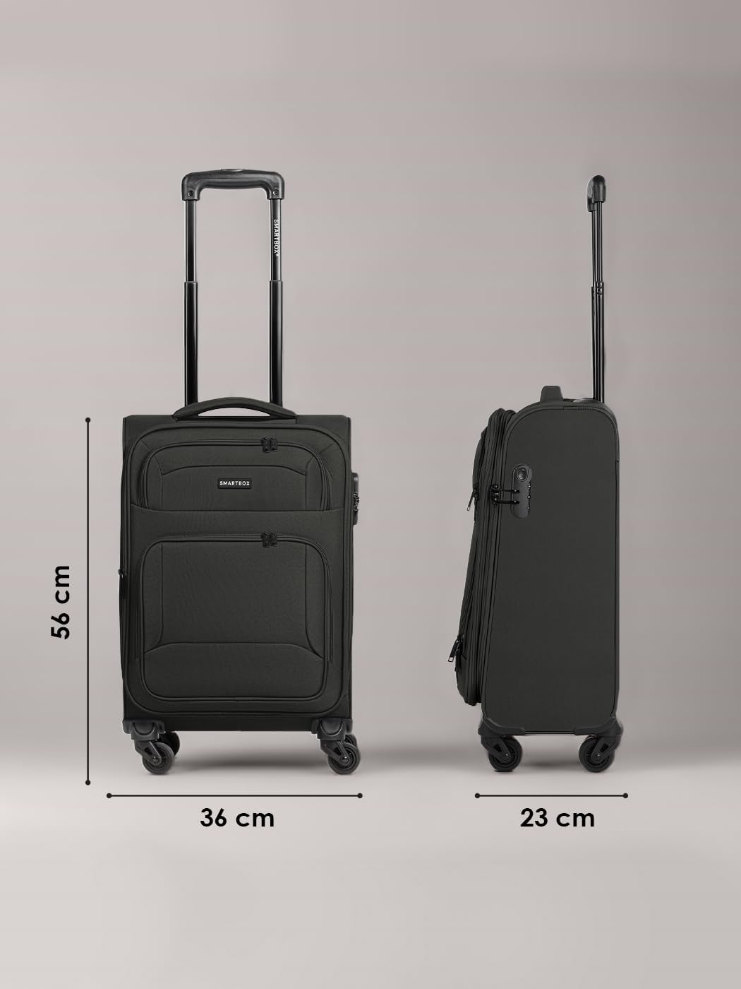 SMARTBOX Weichgepäck Kabinen-Koffer für Damen & Herren | Kleiner Cabin-Trolley 36 x 23 x 57 cm | 4 R
