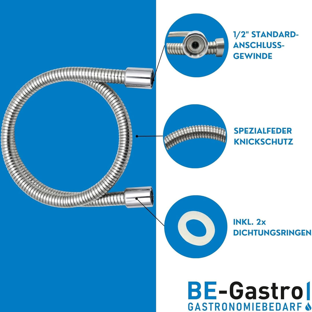 BE-GASTRO® I Profi Gastroschlauch 100cm – Ersatzschlauch für Gastronomie Küchenarmatur &amp; Pendelbraus