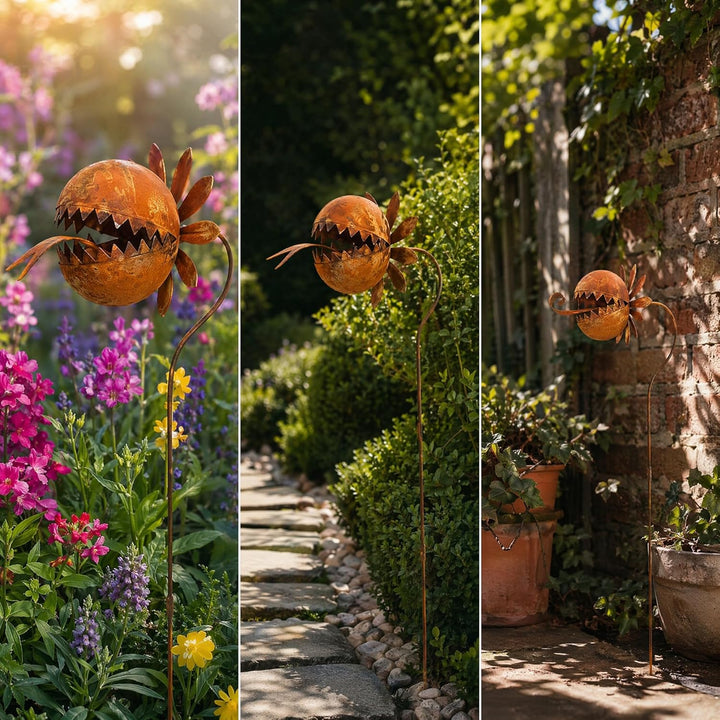 3 er Rostige GartendekoSet Rost Deko für Garten Cortenstahl Gartenstecker Metall Blume Mohn Gartende
