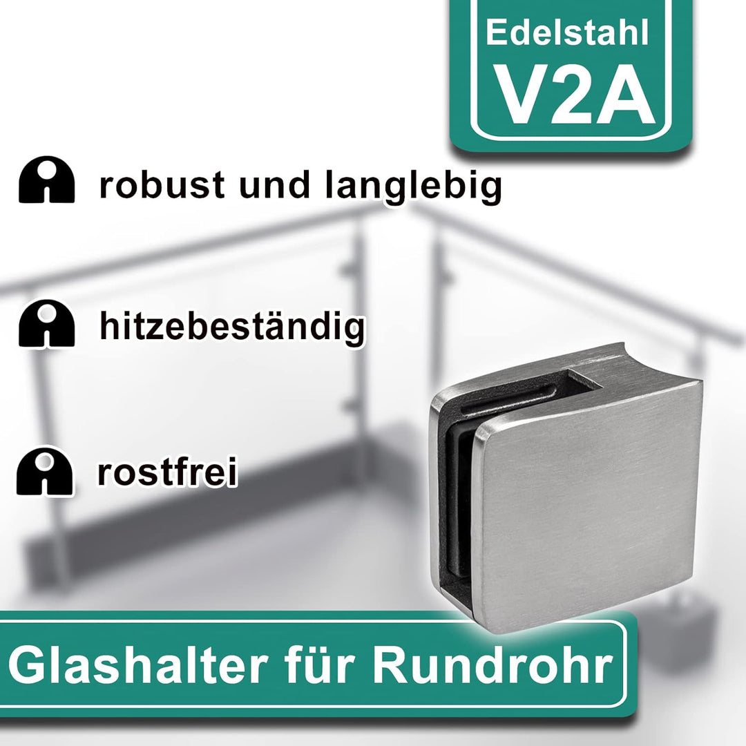 PRIOstahl Glashalter 4 Stück Glasklemme Klemmhalter Glashalter mit Sicherungsplatte + Sicherungsstif