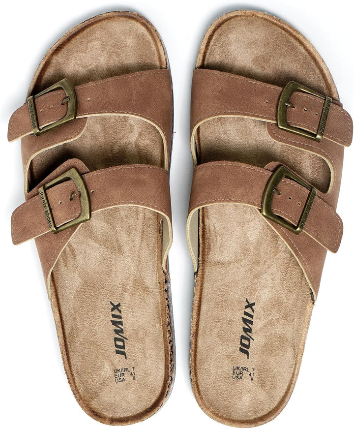 JOMIX Sommer Pantoletten Herren Kunstleder Sandalen Weiche Cork Fussbett Latschen Flache Strandschuh