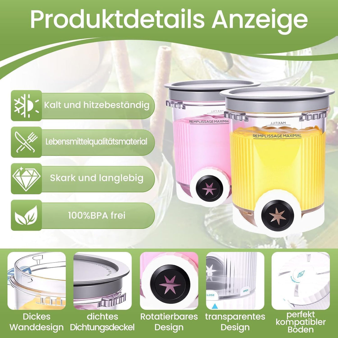 2 Stück für Ninja Swirl Creami Behälter 480 ml Eisbehälter - Kompatibel mit Ninja Creami NC701 &amp; NC7