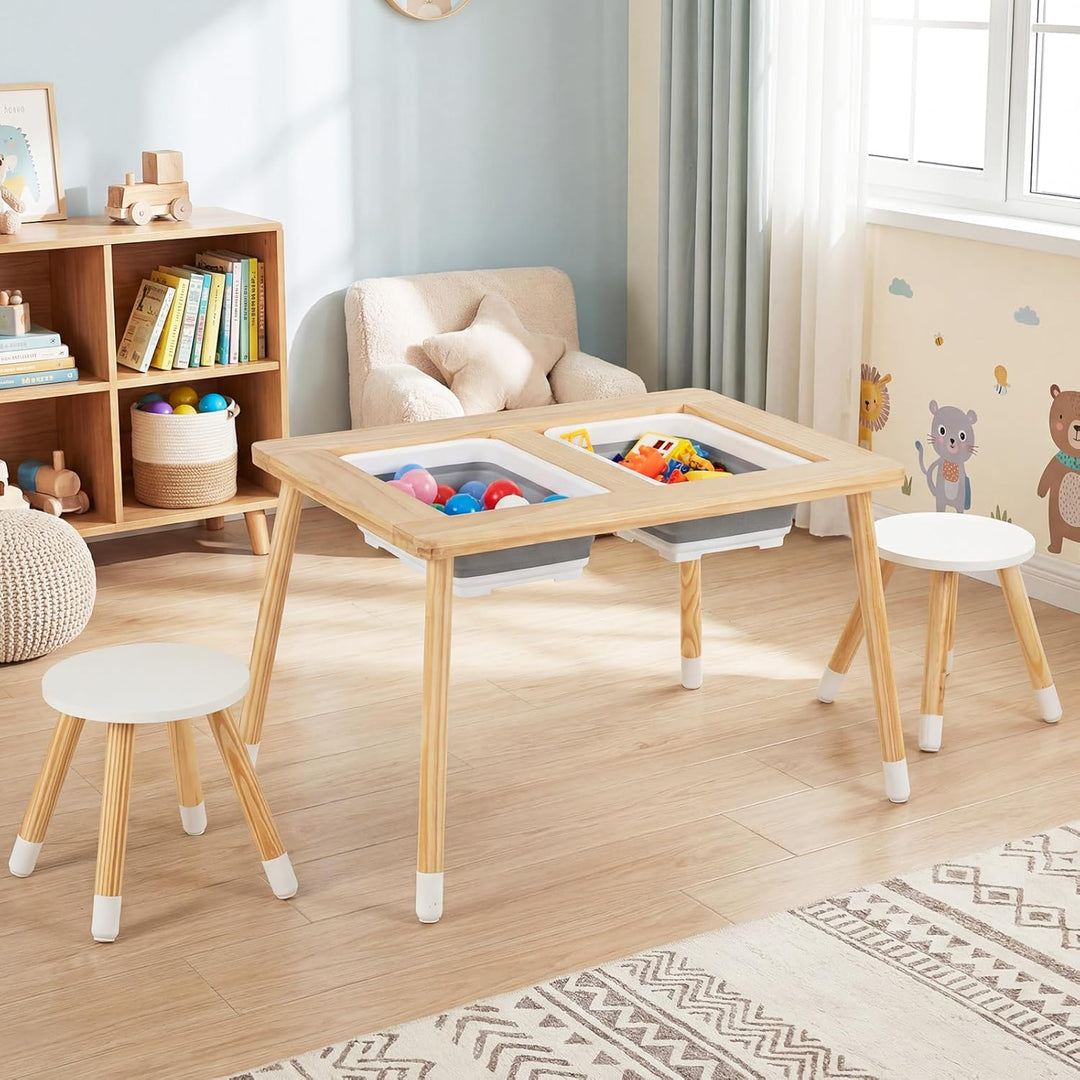 COSTWAY 6 in 1 Kinder Spieltisch, sensorisch Tisch mit doppelseitigen Tischplatte & 2 faltbaren Behä