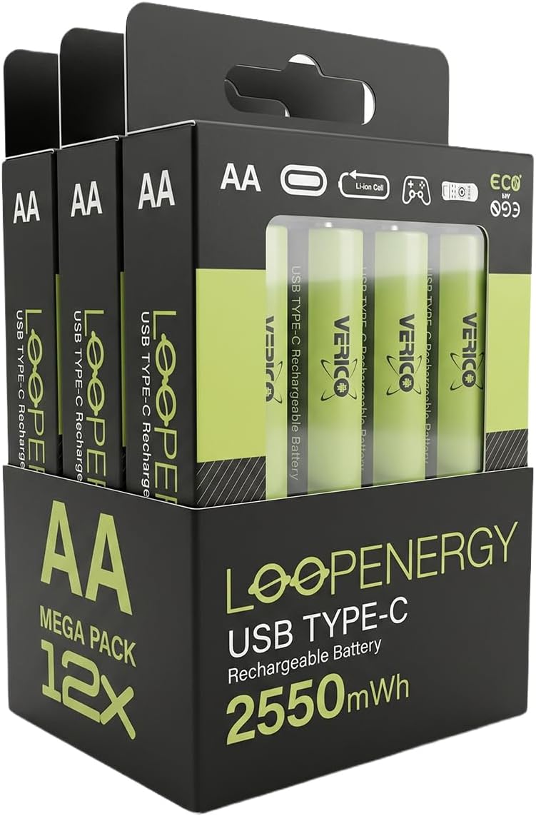 VERICO LoopEnergy AA 2550 Wiederaufladbare USB-C Batterie AA 1,5V 2550mWh (1700mAh) Li-Ion, Schnelll