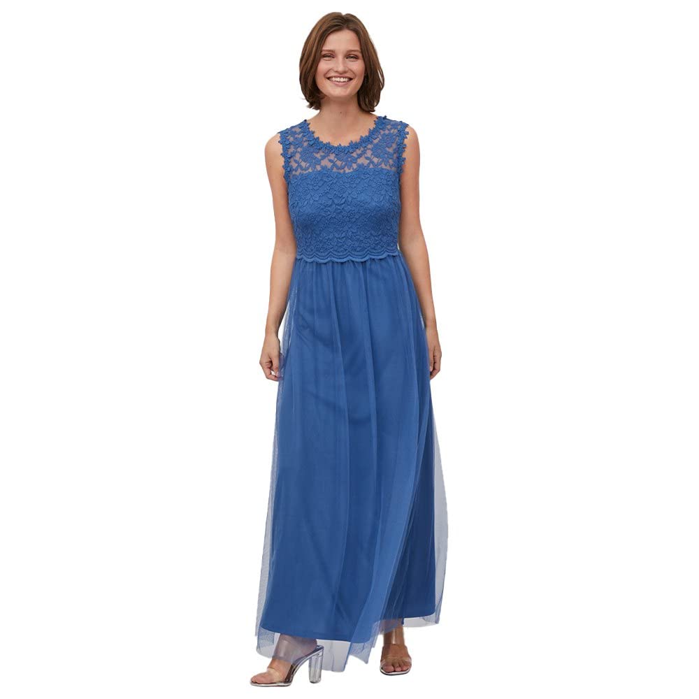 Vila Damen Vilynnea Maxi Dress-Noos Kleid, Federal Blue/Detail:elastic